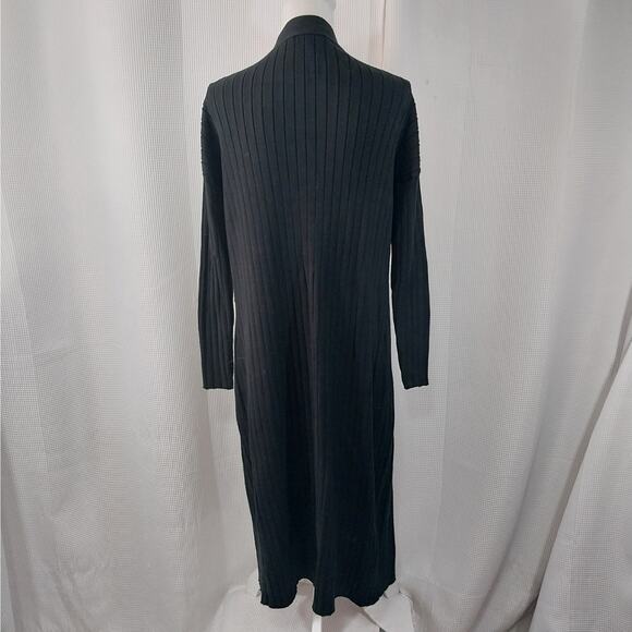 JUSTFAB! ULTRA BLACK RIBBED DUSTER LENGTH CARDIGAN, LONG SLEEVE SWEATER! SZ S - Picture 7 of 13